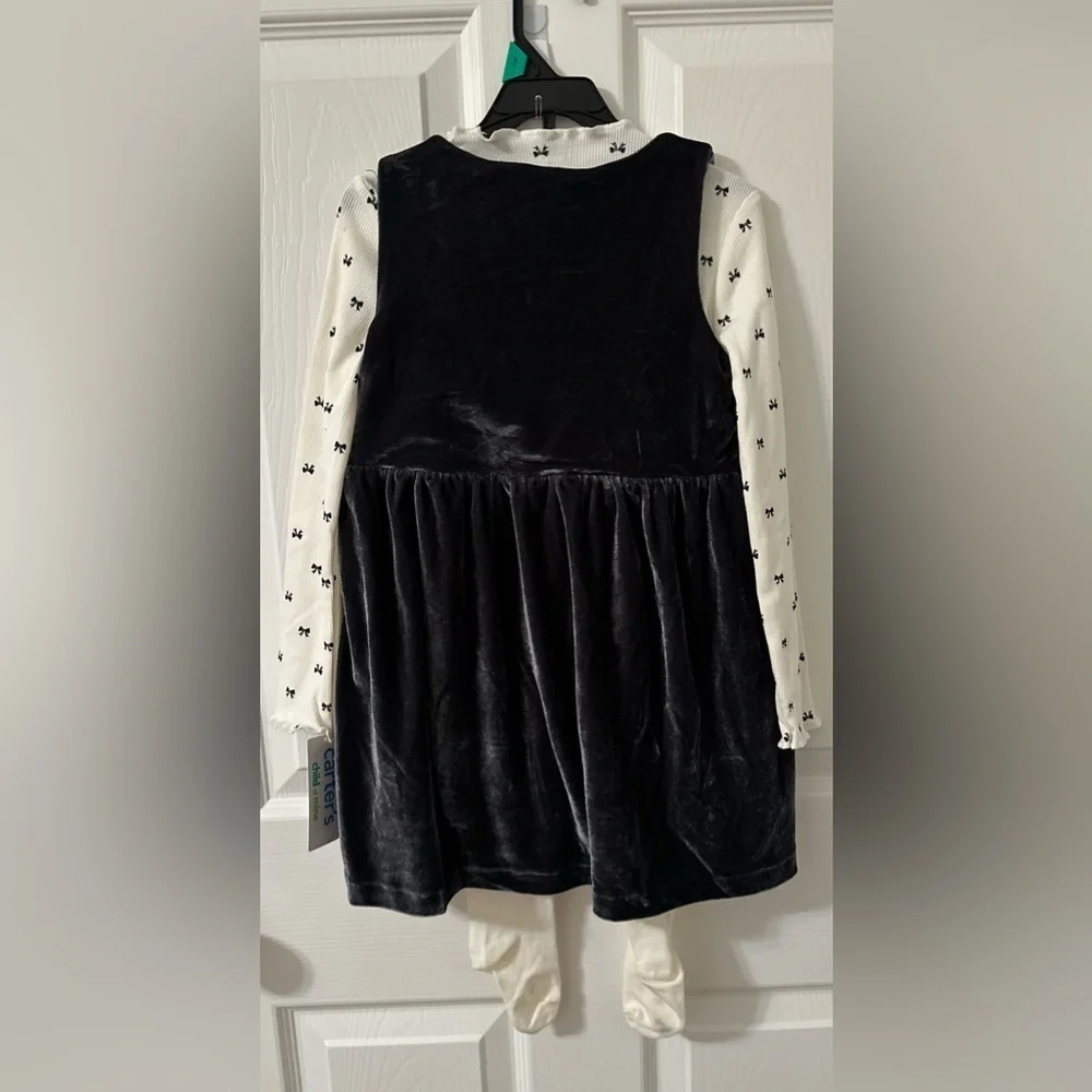 Carter’s Adorable Black Dress With White Long Sleeve Toddler Girl Set 3 Pieces